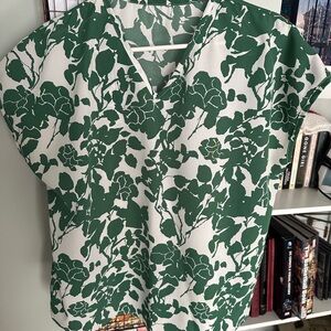 Green and White Floral Blouse